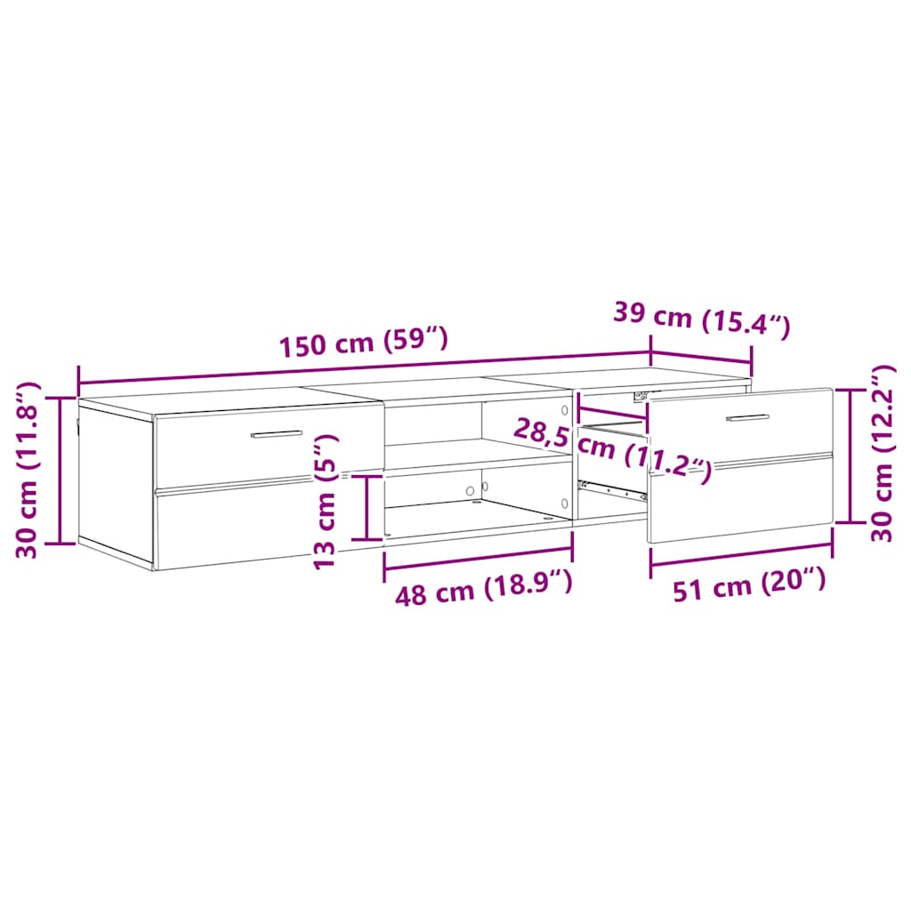 TV Cabinet Concrete grey 150 x 39 x 30 cm Engineered wood